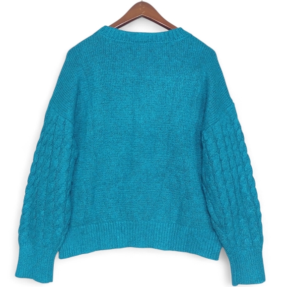 NWT St. John’s Bay Teal Cable Knit Pullover XL Cozy Soft Stretch Winter Sweater - Picture 3 of 13